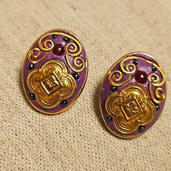 Antique Eduardian Austro-Hungarian OM Purple Clip-on Earrings - Picture 1 of 9